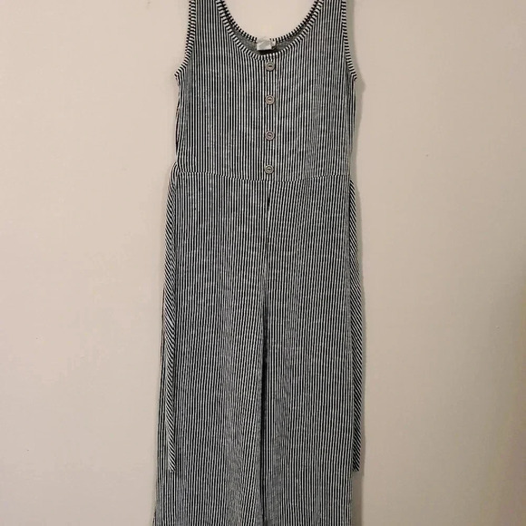 Caution to the Wind MEDIUM Striped Wide Leg Jumpsuit Tie Waist Faux Button Front - Picture 2 of 10